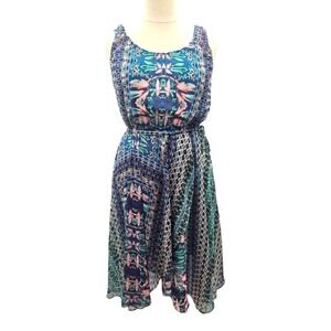 Nanette Lepore Sleeveless Blue‎ Floral Faux Wrap Hankerchief Dress 14